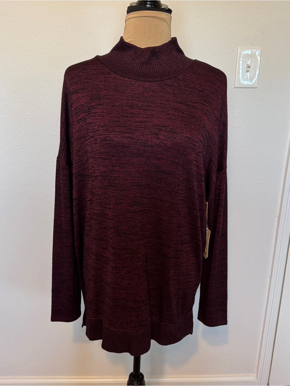 STYLUS Marled Mock Neck Sweater - Burgundy